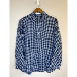 Vitamin Shirt Blue Check Button Up Mixed Print Cotton USA Made‎ Pocket